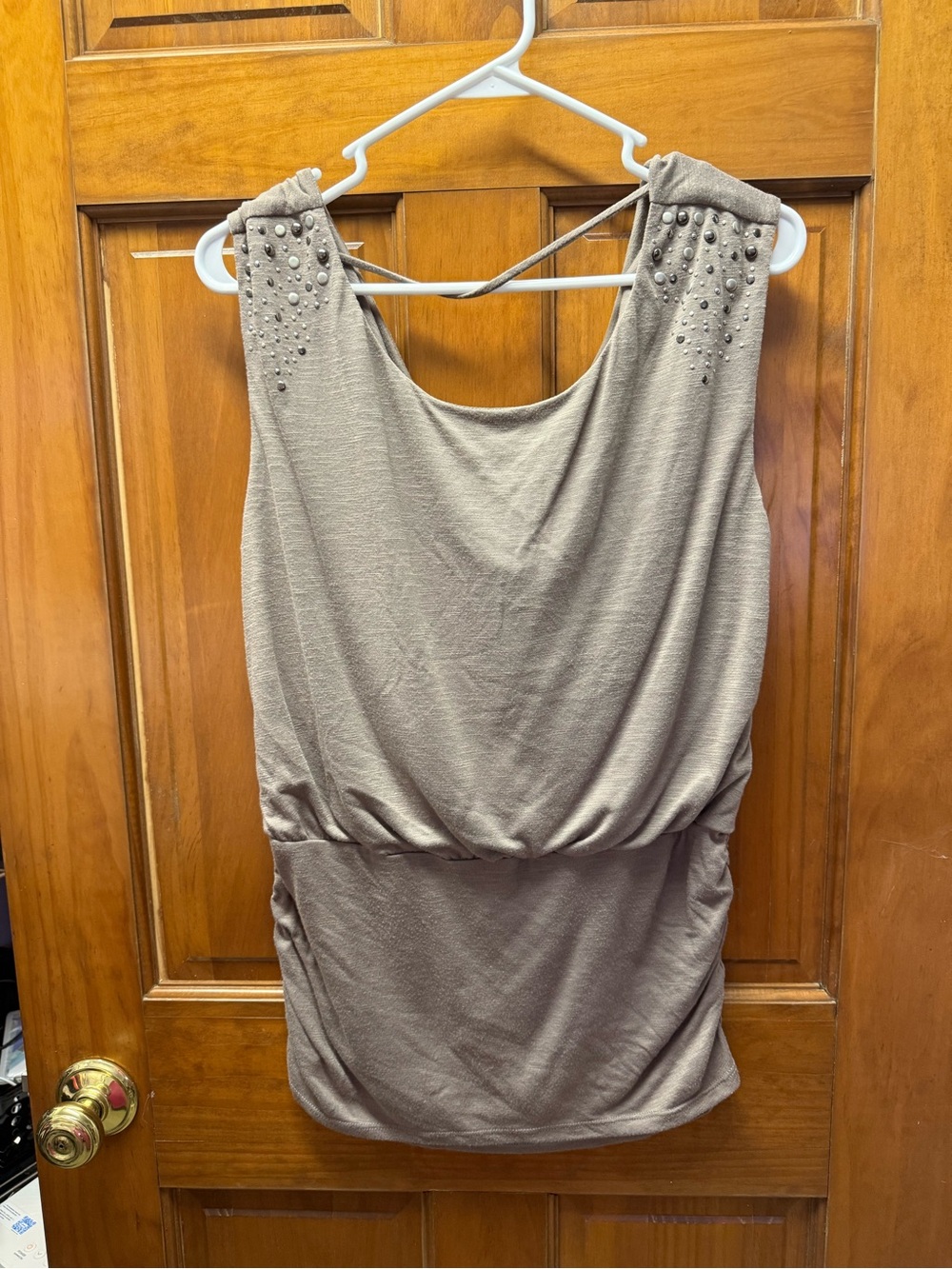 Studio Y Taupe Sleeveless Draped Knit Top #B